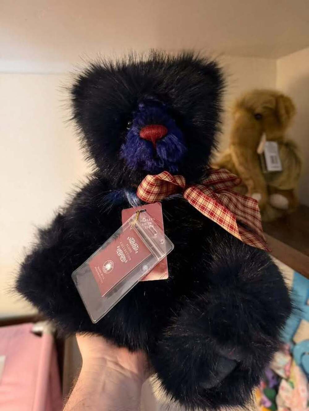 Charlie Bears 18" Indigo CB262511B Medium Pile Blue Bear Plush w/ Plaid Neck Bow